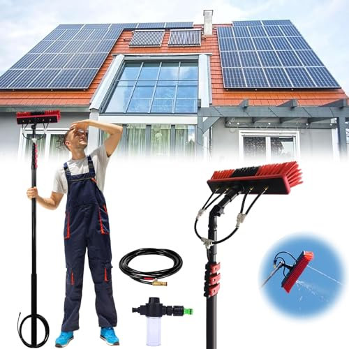 SADOMAIN 3.6-10.8m Teleskopstange Fensterreinigung Wasserführung, Universal Waschbürste PV Anlage Reinigungsgerät, für solaranlagen und Fenster Telescopic Pole (35cm Brush,3.6M)