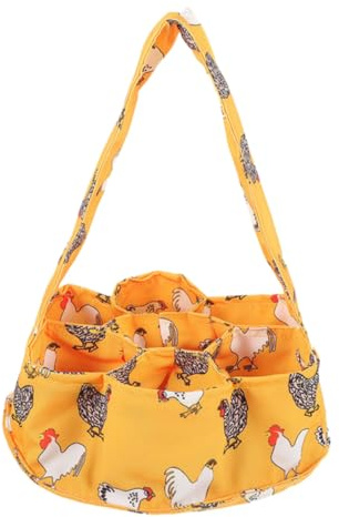 Cestino per Raccolta delle Uova Arancia in Canvas 7 Tasche | Uova di Quaglia e Gallina, Uso in Piccola Fattoria o Pollaio, Motivo Adorabile, per Adulti