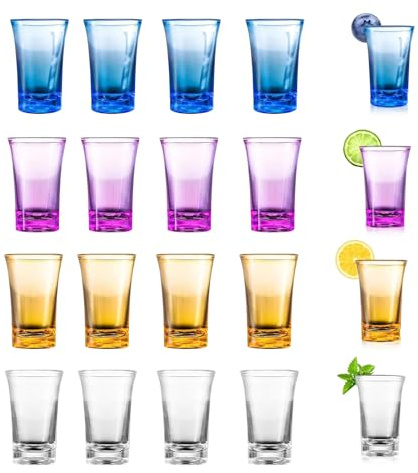 SXCCNW Lot de 20 verres à shot en plastique, 35 ml, base lourde, 4 couleurs pour bar, fête, fête, festival, anniversaire