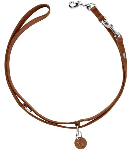 HUNTER Verstellbare Hundeführleine Aalborg geflochten, Farbe: Cognac – 3-Fach verstellbar, Robustes Rindsleder, eingeflochtene O-Ringe, Made in Germany, Größe 20/200