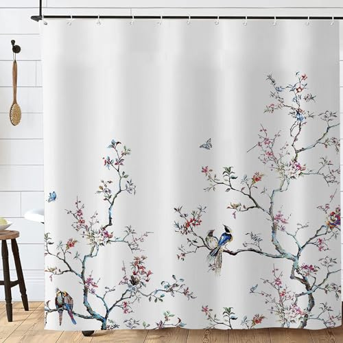 FAIRYGATE Duschvorhang Vintage Retro Blumen Bathroom Curtain Badewannenvorhang Anti Schimmel Vorhang Wasserdicht für Badezimmer Waschbar und Schnell Trocken Polyester Stoff 180x180cm B8713