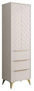 Mirjan24 Drehtürenschrank Xylix 1D3SZ mit Tür, 3 Schubladen und 3 Einlegeböden, geriffelte Front, Kleiderschrank, Elegantes Garderobenschrank (Sandbeige)