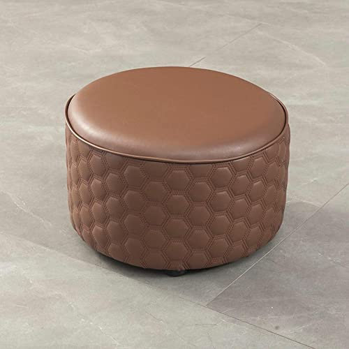 Ottomane aus Leder, Fußhocker, rund, für Wohnzimmer, Schlafzimmer, Küche, Braun, 36 x 40 cm