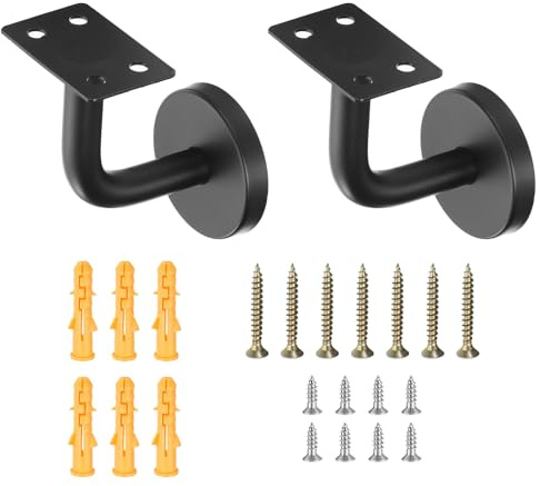 sourcing map 2Pcs Stainless Steel Hand Rail Brackets, 2.4 Flat Handrail Holder Hand Stairway Rail Bracket for Square Rail with Mounting Screw for Guardrail Staircase Banister, Black