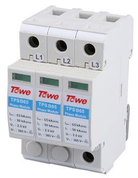 Surge Protective Device，65KV Low-Voltage Surge Arrester Device Surge Protector,Class II,C,Type 2 220/380V Single/3-phase Industrial SPD Lightning Protector for Home Commercial (B65 3P)