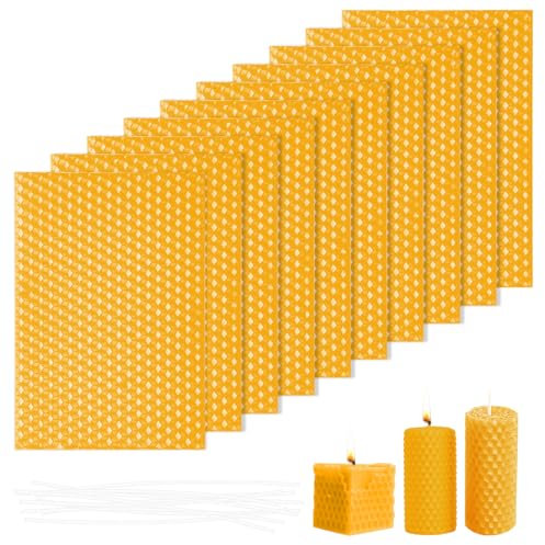 HENGBIRD Lot de 10 Bougie en Cire d'abeille Cire d'abeille Plaques de Cire Abeille Assiettes en Cire d'abeille 13,3x9cm pour l'apiculture Fabrication DIY de Bougies Artisanat Polissage de Meubles