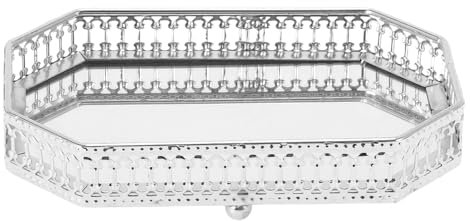 CAPASTEC Vassoio Specchio, Vassoio Rettangolare in Metallo per Profumi, Vassoi in Vetro, Vassoio per Candele, Vassoio da Servizio, Vassoio Decorativo per Bar Bagno,Grande,Tonalità Argento