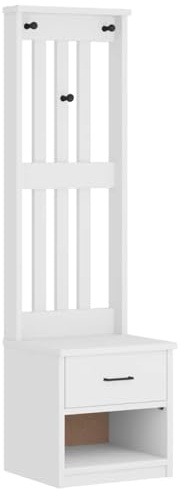 vidaXL Garderobenständer SANDNES Weiß 45x40x159,5 cm Massivholz Kiefer, Flurgarderobe, Flurschrank, Garderobenständer mit Schuhablage, Garderobe