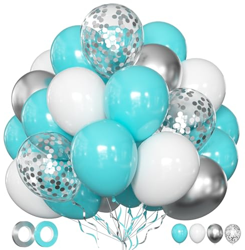 Luftballons Türkis Silber Weiß 50 Stück 12 zoll Helium Ballons Mint Blaugrün Metallic Ballons Konfetti Luftballons für Erwachsene Hochzeit Verlobung Silvester Neujahr Feier Deko