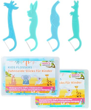 ZITFRI 80 Pcs Fils Dentaires pour Enfants Porte Fil dentaire avec Manche Dental Floss Picks Fils Interdentaires - Vert et bleu