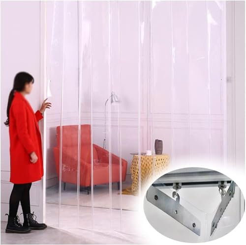 MaiBuL LNNW PVC Streifenvorhang 1,6 mm Schiebe-Falttür-Streifen-Vorhang, wasserdichter, transparenter Rollladen for Terrasse, Küche, Garage Für Lager Garagentor Gefrierschrank Eingang(2.5X2M)