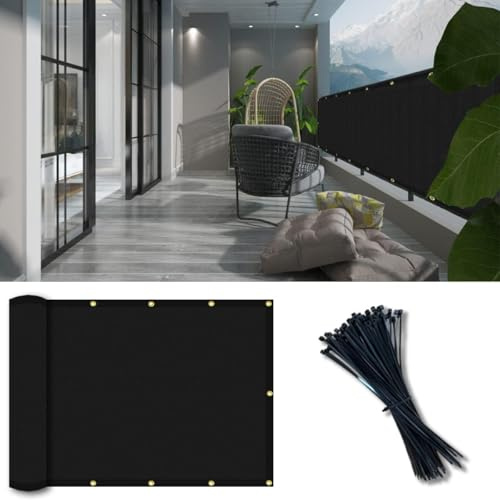 Balcony Privacy Screen Fence Cover 4'x16', HDPE Shade Mesh Fabric with Cable Ties, 90% Visibility Block, UV & Wind Protection for Patio, Deck, Porch, Pool, Backyard, Apartments Railing