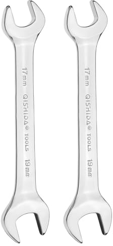 sourcing map 2pcs Double Open End Wrench 17mm x 19mm Metric 15 Degree Offset Angle Small Flat Head Wrench Mirror Polished Open Ended Spanner for Automotive Repair Furniture Assembly