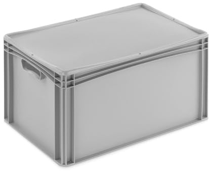 Aufbewahrungsbox mit Deckel | stabile Eurobox in 32 Ausführungen | Behälter für Garten, Haushalt, Lager oder Werkstatt – mit aufliegendem Deckel (Geschlossen - mit Handgriff, 60x40x33,3 cm)