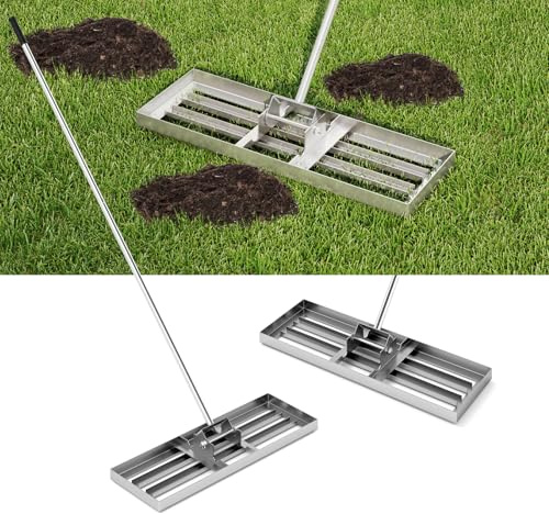 COSTWAY Rastrello Livellatore per Prato, Attrezzo per la Livellatura del Prato con Manico Ergonomico, Livellatrice per Giardino, Cortile, Campo da Golf, Fattoria e Pascolo (Argento 75 x 25 cm)
