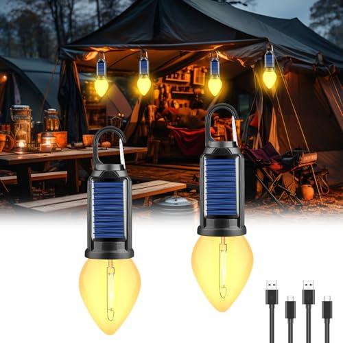 Kaezuy Campinglampe Solar 5W IP65 Wasserdicht Tragbare Solarlaterne Mit 4 Helligkeitsstufen USB-Aufladbar Automatischer Lichtsensor Outdoor Camping Abenteuer Fernbedienung (A)