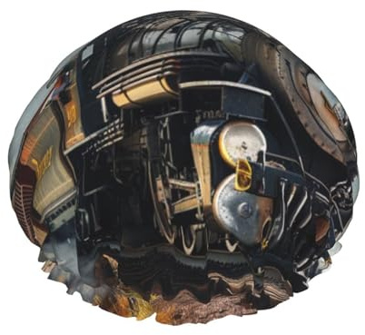 Bonnet de douche imprimé train à vapeur, bonnet de douche imperméable pour femme réutilisable avec bande élastique