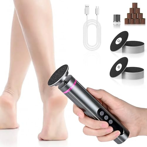 LustLocke 2 in 1 Pedicure Elettrico Professionale Piedi, Levigatore a 9 Velocità con Display LCD, Rimuovi Calli Elettrico, Set per Cura dei Piedi per Screpolata e Morta, Pelle Dura, Rosa (Grigio)