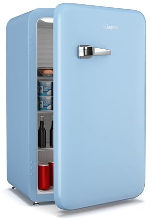 Klarstein Audrey Evo 112L - Frigorifero Piccolo, Design Rétro, Silenzioso: 40 dB, Termostato Meccanico, Sportello Reversibile, Mini Frigo da Camera & Ufficio, Blu