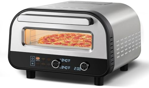 Upgraded indoor Pizza Oven 12 Inch Electric Countertop Pizza Oven with 6 Mode Heats up to 840°F Pizza Maker Pizza Cooker for Home Kitchen, Restaurants, Parties - Stainless Steel