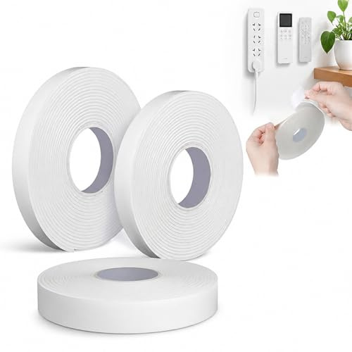 Cinta aislante blanca extrafuerte 3 tamaños cinta adhesiva doble cara resistente al agua desmontable sin residuos para montaje en pared, fijación de muebles y uso exterior en todas las estac