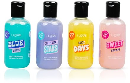 I Love Cosmetics Foam Party Bath & Shower Gel Gift Set, Fresh, Cosy, Sweet, Zesty Scents with Blue Skies, Counting Stars, Sweet Escape, Good Days – 4 x 100mi