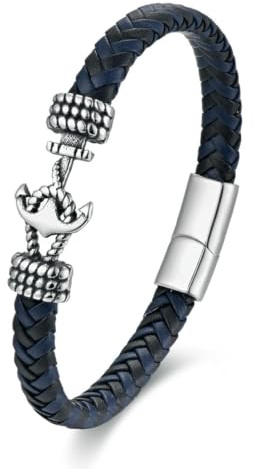 fycouyee män rostfritt stål ankare armband vintage vävt läder par armband, Rostfritt stål