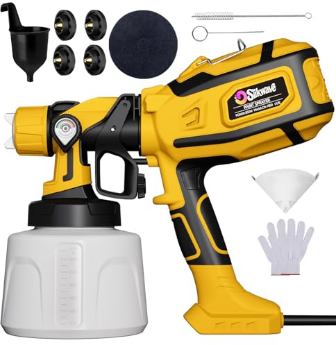 Farbsprühsystem 850W HVLP Elektrische Spritzpistole,1400ML Behälter,4 Düsen & 2 Sprühmuster,Einstellbarer Durchfluss,Lackierpistole mit Reinigungsfunktion für Möbel,Wände,Türen & Zäune,DIY Gelb