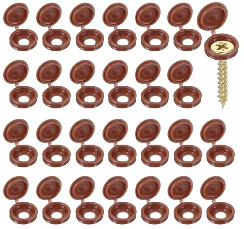 YELARXI Screw Snap Covers, M5 Plastic Hinged Screw Cover Caps Shutter Screws Fold Snap Washer - Fitting for (Windows/Railings/Home Furniture/Cabinets), 5mm & 120 Pack & Dark Brown