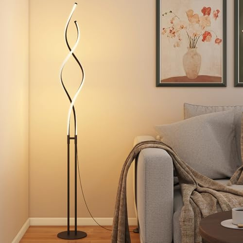 ZealWe Floor Lamp, LED Floor Lamps with Spiral Design for Living Room, Standing Tall Corner Lamp, Standard Lamps with 3 Brightness Levels for Bedroom, Black
