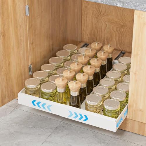 SeiriHelper Teleskopschublade Ausziehbare Küche Schublade, Auszug Nachrüsten Schubladeneinsatz, Küchen und Schrankorganizer mit Klebestreifen (1, Weiß, 13-20 W x 17 T)