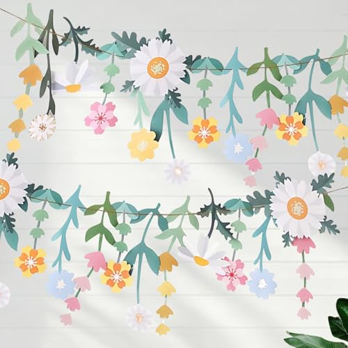 Wildblume Deko Banner, Blumen Girlande, Blumen in vielen Farben Banner, Blumengirlande,Doppelseitiges Muster Gänseblümchen Girlande für Gartenparty, Frühling-Sommerdeko, Geburtstage, Hochzeit, Party