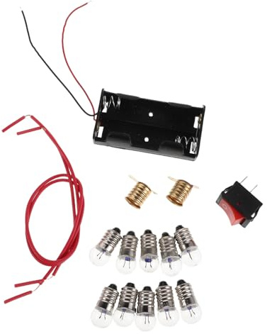 OFFSCH Kit de 4 circuitos eléctricos científicos para niños con portalámparas pequeño, Interruptor, Caja de batería y minibombilla. Kit de experimentos eléctricos para el Aula.