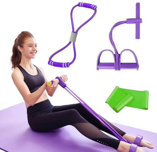 JOYOLA Fitnessbänder - 4 Röhren-Pedal Knöchelzug Dehnbänder - Workout Flexibilitätstraining Yoga Zubehör für Frauen & Anfänger für Unterwegs, Zuhause und Wohnheim