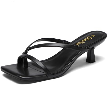 Glamnest Women's Kitten Heel Sandals Square Open Toe Flip Flop Low Heels Slip On Thong Heeled Sandals Shoes Party Dress
