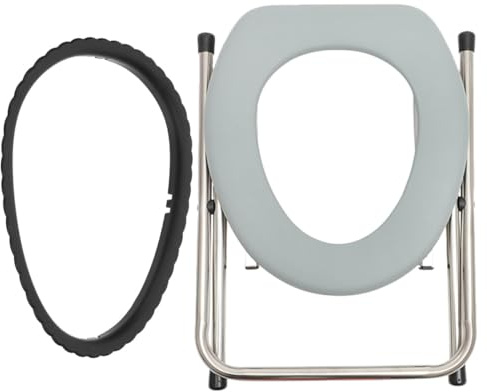 MUCKLILY Sgabello Pieghevole per Wc alla Turca in Acciaio Resistente Grigio Sedia da Bagno per Anziani e Donne in Gravidanza Supporto Portatile Antiscivolo per Uso Domestico e Sanitario
