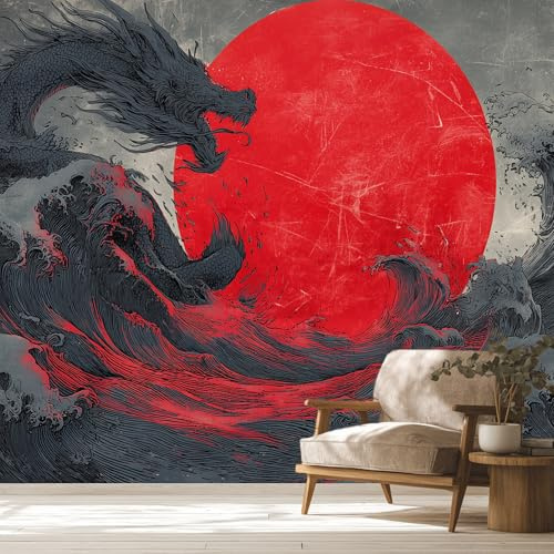 NOGAWA Papier Peint Dragon Japonais, Papier Peint Motif Asiatique, Panoramique Décoration Murale Pour Salon, Chambre, Tapisserie Murales Intissé, Wallpaper Mural 200x140cm