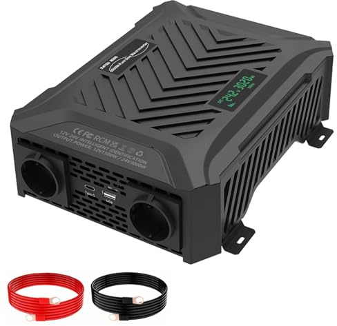 DATOUBOSS Inversor 24V 220V/230V Onda Pura 3000W/6000W, Convertidor 24V 220V 3000W con Pantalla LCD, 2 Tomas AC, 1 USB-A y 1 USB-C, para Autocaravana, Camión, Transformador Fuera de Red