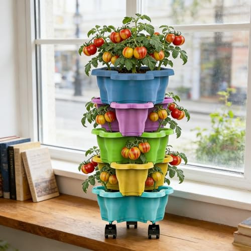 Genérico Jardinera Vertical Apilable para Jardín | Torre De Plantas Apilable para Interiores Y Exteriores | Adecuado para El Crecimiento Trepador De Cultivos De Bajo Crecimiento como Las Fresas