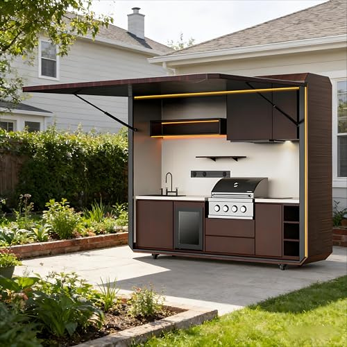 Outdoor BBQ Kitchen Station Modular Grill Island Stainless Steel for Backyard Patio Deck,Rust Resistant Outdoor Cooking Island with Sink Storage Cabinets for Home Residential Entertaining