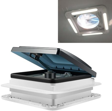 Brride Ventilator Wohnmobil 12V mit LED, RV Dachlüfter Dachventilator | Caravan Fenster Belüftung mit Insektenschutzgitter, Wohnmobil Dachlüftung Leiser Lüfter Entlüftung für Wohnwagen Camper