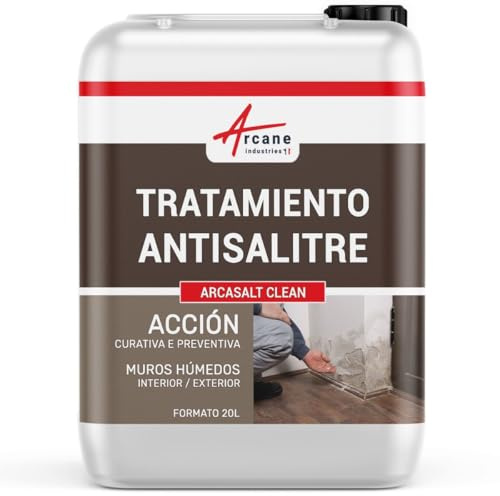 Tratamiento del Salitre para Muros Húmedos 20 L (hasta 80 m²) | Bloquea el Salitre, Sanea y Endurece el Yeso, Impermeabiliza Muros, Hormigón y Piedra - Arcane Industries