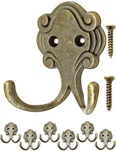 Fuxxer 6x Antike Doppel-Haken, Garderoben-Haken, Messing Bronze Vintage Design, 6er Set