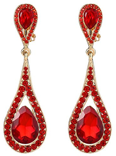 EVER FAITH Women's Austrian Crystal Wedding Bridal 2 Teardrop Clip-on Dangle Earrings