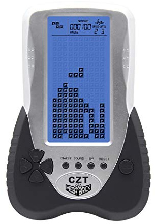 CZT verbesserte Version der Großbild-Backstein-Spielekonsole mit einstellbarer blauer Hintergrundbeleuchtung, Plug-in-Headset, 23 Spiele, Puzzle, wiederaufladbares Kindergeschenk