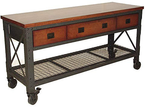 Duramax Rollbare Werkbank mit 3 Schubladen für Haus, Garage und Werkstatt, mit Drahtregal, verstärkter Industriearbeitstisch mit Aufbewahrungsschublade, 450 kg Tragkraft auf Holzplatte, 183x61x94 cm