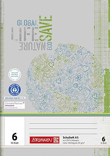 Brunnen 104510601 Recycling-Schulheft DIN A5 (16 Blatt, einfaches Heft)