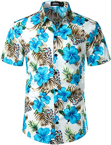 JOGAL Herren Blumen Kurzarm Knopfleiste Baumwolle Hawaii Hemd | Weich, Leicht, Kurzarm, Regular Fit, Button Up, Blumen Hawaiihemd, Tropisch, für Urlaub, Strand, Sommerparty