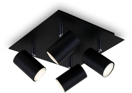 Briloner Leuchten Plafoniera da soffitto, orientabile, con 4 faretti, GU10, max. 40 watt, nero
