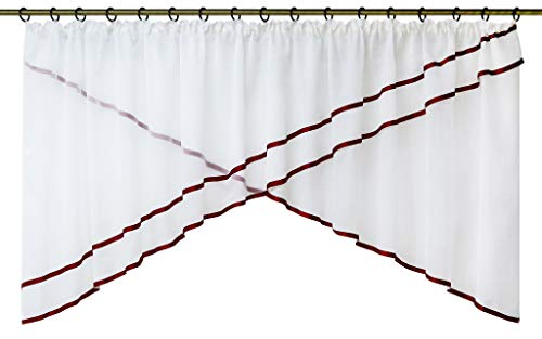 HeichkelL Voile Kuvertgardine Transparenter Kräuselband Store mit Satinbänder Kuvertvorhang HxB 100x300 cm Rot